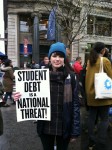 Ally Freeman, a student from the New School, attended the OWS student rally today in Union Square. She took out student loans for her education and worries about student debt affecting people her age.  Photo by Nicole Guzzardi