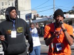 (From left) LaRue Marlow, Isaiah Seward and Andre Rainey of the BURN U Movement welcome runners to the Bronx with hip-hop beats. Photo by Alexa Mae Asperin