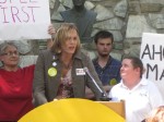 Claire Swinford, the director of Trans Haven, speaks at a rally at the Arizona State Capitol in Phoenix. Photo courtesy of Claire Swinford.