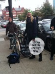 Monica Hunken, of Brooklyn, leads a chant outside of Long Island City's DEC building calling for a statewide ban on hydraulic fracturing. Photo by Alyana Alfaro
