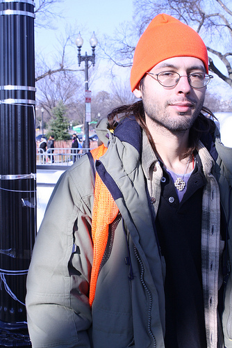 Mark Billings, 29, is a temporary sanitation worker hired for the inauguration. Photo by Alaia Howell