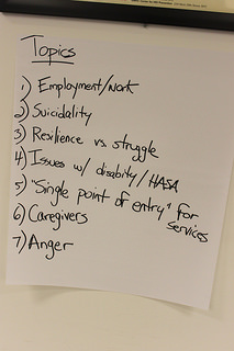 Topic points discussed during the Gay Men's Health Clinic forum on aging with HIV Photo Credit: Megan Jamerson