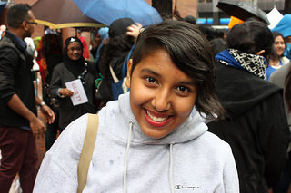 Jensine Raihan, 16 of Astoria Queens, is a youth leader for DRUM who helped organize the demonstration. (Photo Credit: Megan Jamerson)
