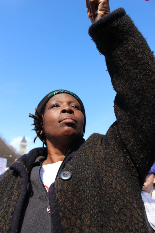 A demonstrator protests for stricter gun laws at March for Our Lives in Washington, D.C.