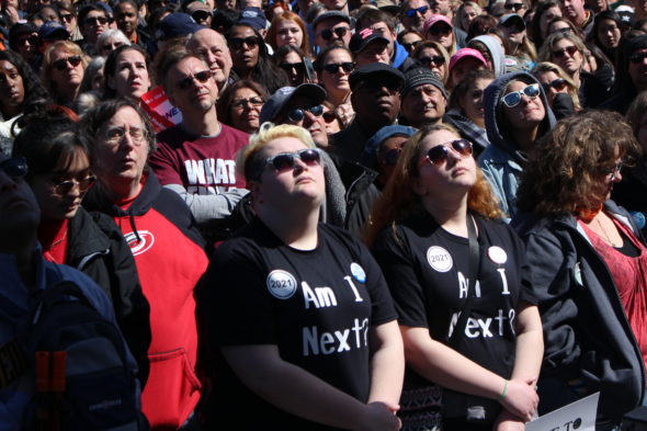 The crowd watches speakers and performers at March for Our Lives in Washington, D.C.