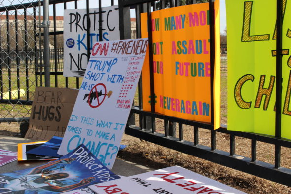 Protest signs in front of the White House after March for Our Lives in Washington, D.C.