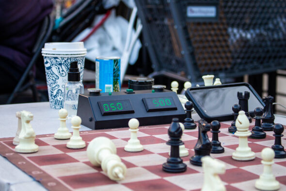 Chess game in Union Square Park in New York City played with life