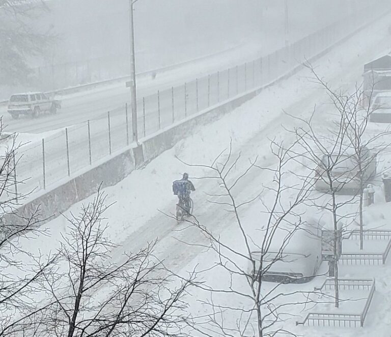 Food delivery drivers keep moving during snowstorm Pavement Pieces
